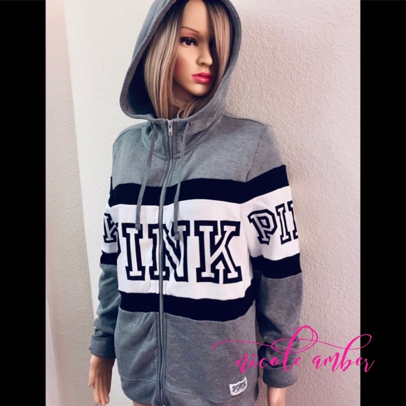 PINK Victoria's Secret Tops - NEW!! VICTORIA’S SECRET PINK HOODIE ZIP-UP SZ L